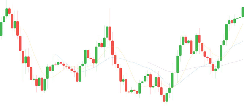 Professional financial stock market candlestick chart showing price volatility and fluctuating trends, isolated on transparent background for easy integration into business reports and trading analyti