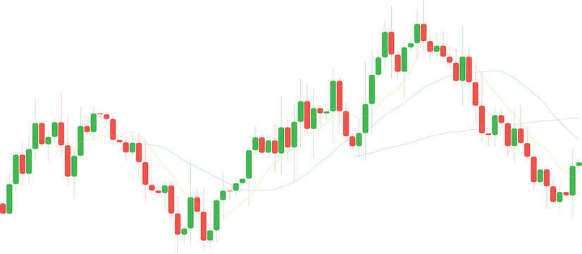 Volatile stock market candlestick chart displaying complex price movements and market fluctuations, isolated on transparent background for professional financial analysis and investment data reporting