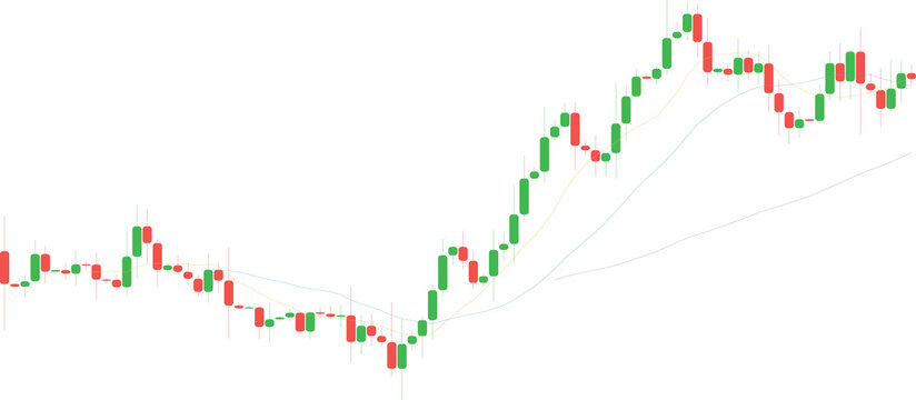 Dynamic stock market candlestick chart showing a sharp recovery and upward trend, isolated on transparent background for visualizing financial growth and positive investment performance in business.
