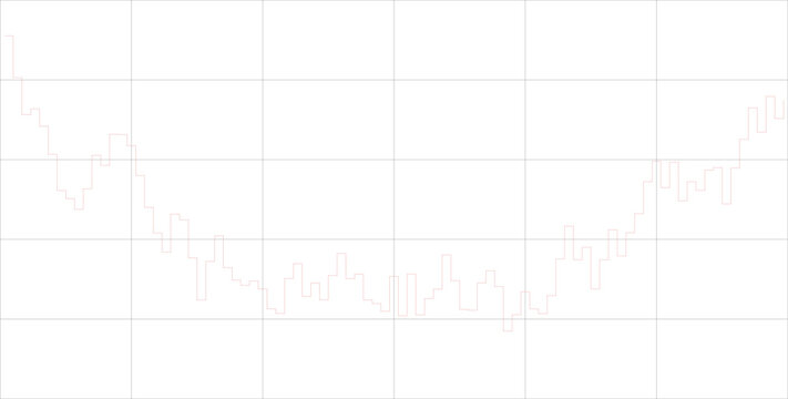 Financial market candlestick chart showing a U-shaped recovery trend, presented as a clean, professional vector graphic design element isolated on transparent background for business data visualizatio