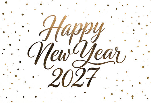 Elegant golden happy new year two thousand twentyseven greeting card with confetti background design