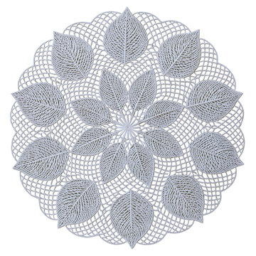 White intricate lace doily with leaf pattern isolated on transparent background png element