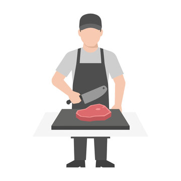 Chef Cutting Raw Steak on Black Board
