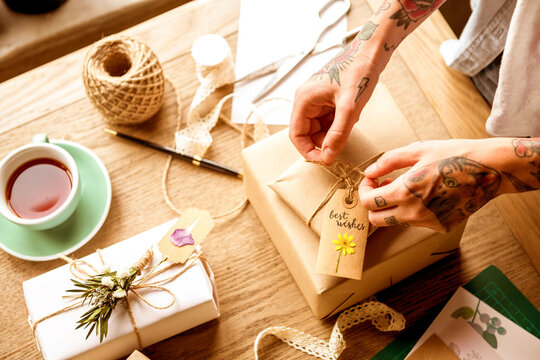Handcrafted gift wrapping with personalized tags