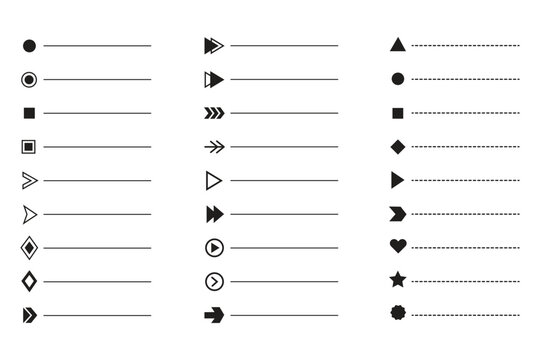 Bullet list arrow icons modern vector illustration fl&egrave;che arrow set for slides presentation navigation and list formatting design isolated on white background