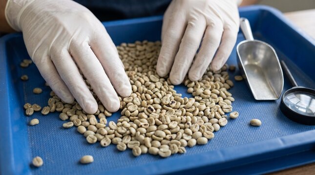 Brazilian coffee production chain. Quality control of green coffee beans during cupping process in Brazil