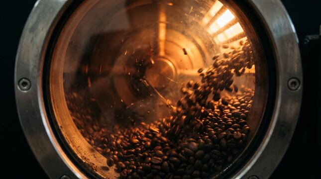 Brazilian coffee production chain. Brazilian Coffee Beans Roasting in Industrial Machine