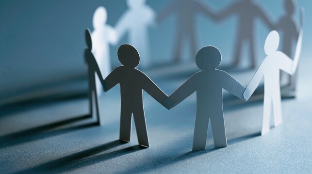 Paper Cutout Figures Holding Hands Symbolizing Unity and Teamwork