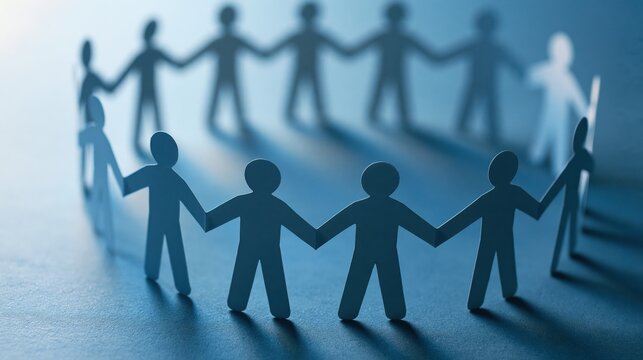 Paper Cutout People Holding Hands in Unity Circle