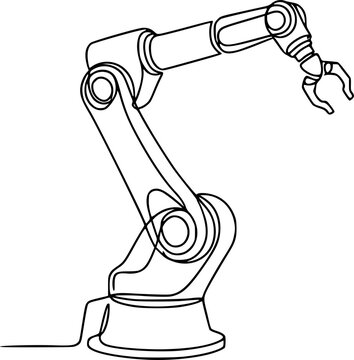 Continuous single line drawing of an industrial robotic arm machine for manufacturing and automation technology
