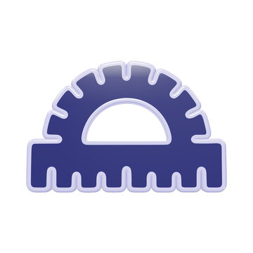 3D rendered protractor icon for geometry and mathematics concept, glossy blue measuring tool for school and education isolated on a transparent background