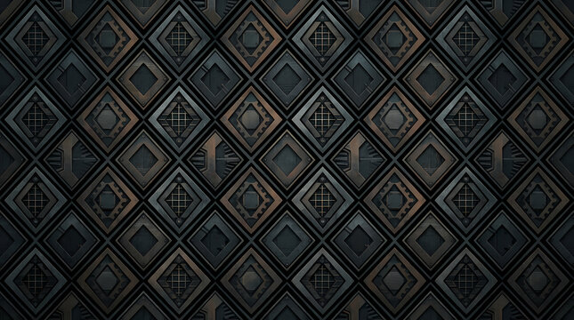 Dark industrial metallic diamond pattern with mechanical gears, isolated on white transparent background