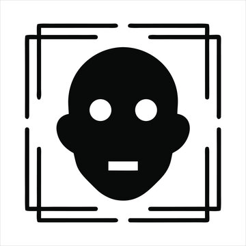 Face recognition icon with human head silhouette inside scanning frame