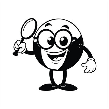 Funny cartoon character holding magnifying glass vector illustration