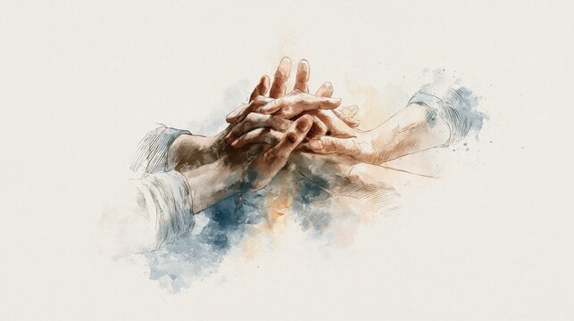 Watercolor Interlocked Hands with Artistic Splatter Effects