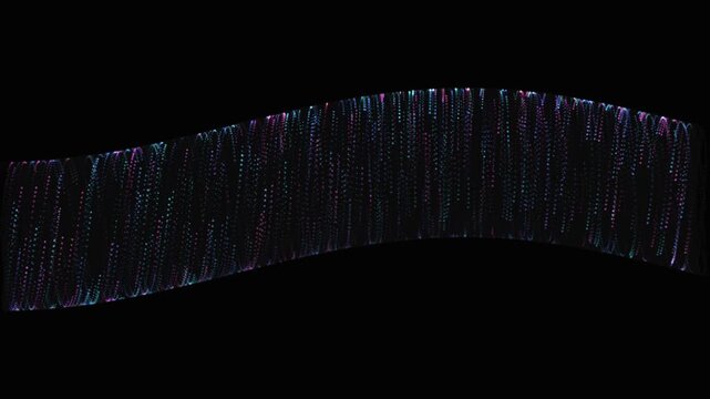 Abstract blue glowing fiber optic waves moving on black background