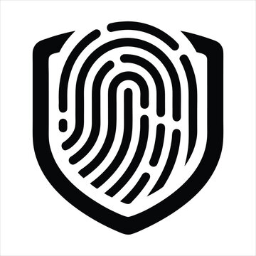 Fingerprint inside security shield icon for cybersecurity and data protection