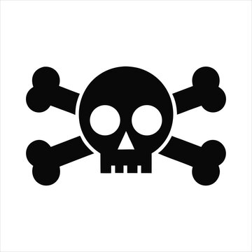 Jolly roger skull and crossbones pirate symbol black silhouette vector icon