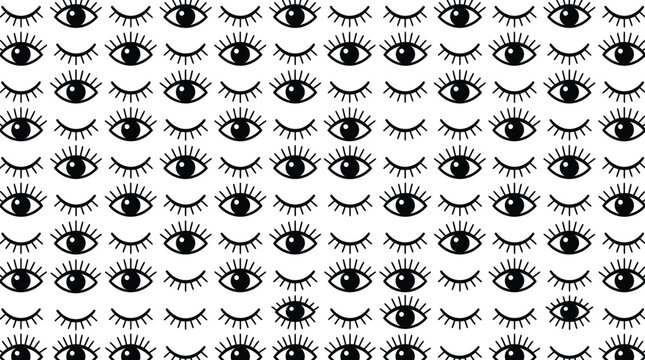 Minimalist eye pattern vector, seamless open and closed eyes background, black and white eyelash wallpaper for beauty branding