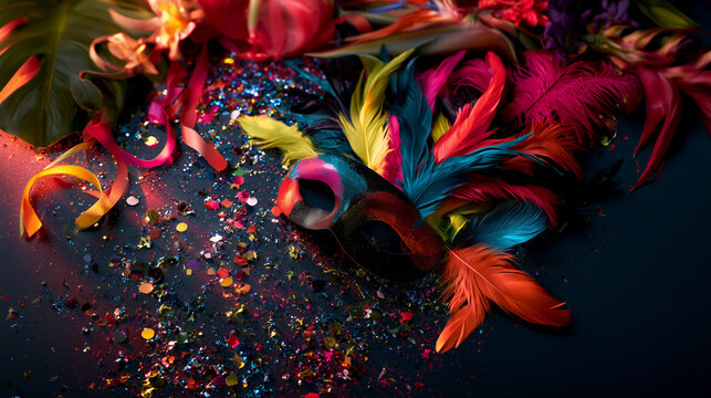 Vibrant Aalborg Carnival Celebration Featuring Colorful Feathers Masks And Sparkling Confetti
