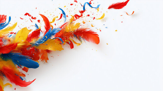 Vibrant Multi-Colored Feathers Bursting In A Dynamic Composition For Aalborg Carnival Celebration