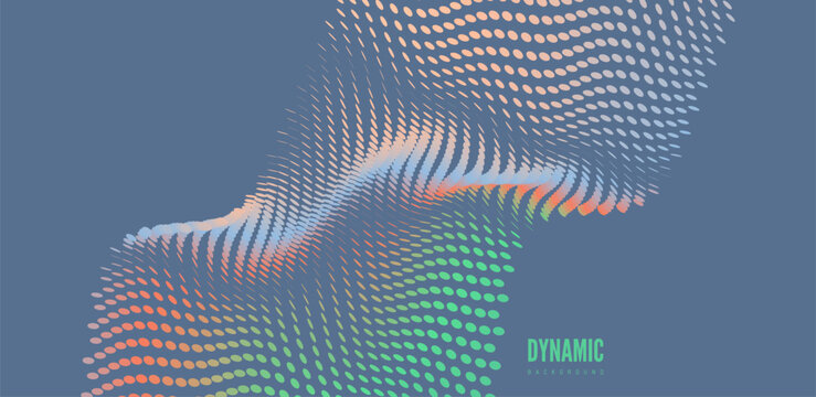 Grid surface. Dynamic particle flow. Abstract background. Big data. Texture. 3D illustration for brochure, poster, cover, card, presentation, flyer or banner.