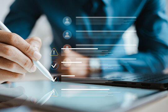 A user reviews warning and approval symbols beside an access list as login activity reveals when each account was opened and helps identify unexpected attempts from a location or unfamiliar device.