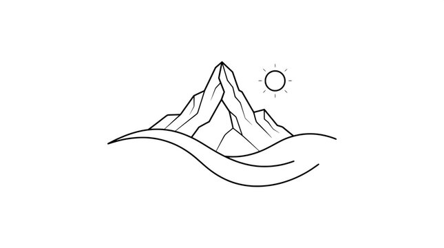 Mountain range with sun outline vector illustration isolated on white background mountain landscape illustration adventure