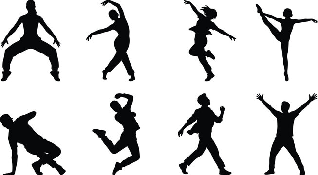 Energetic Dance Silhouette Vector Collection of Expressive Human Movement Poses