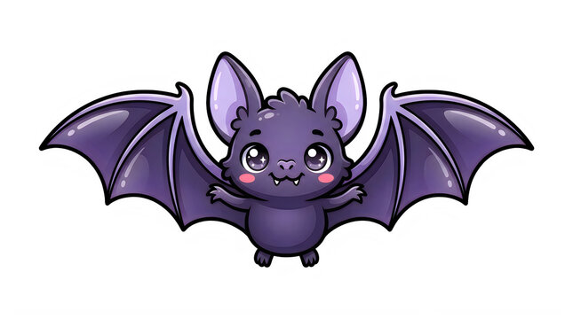 Kawaii purple bat character, cute flying fruit bat illustration, adorable halloween animal mascot with big eyes and wings isolated PNG with Transparent Background Halloween,PNG