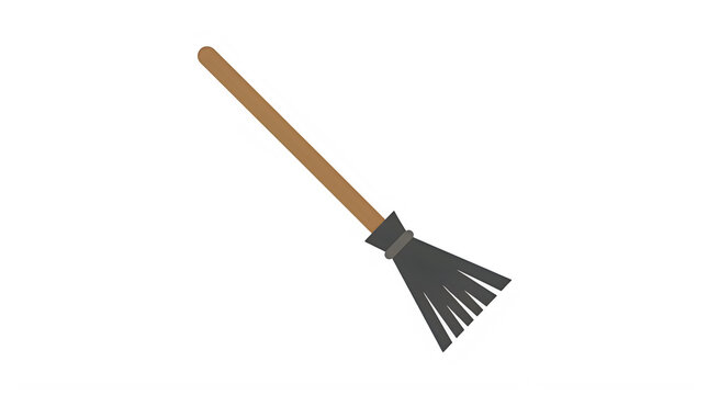 Minimalist witch broom with wooden handle, flat vector illustration of a magic broomstick, halloween cleaning tool icon isolated PNG with Transparent Background Halloween,PNG