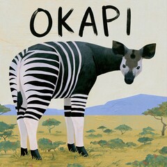 Naklejka premium Okapi animal with zebra stripes standing in the wild