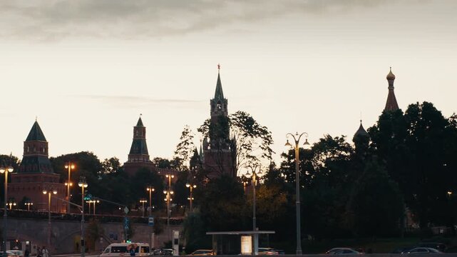 Moscow kremlin and spasskaya tower at sunset