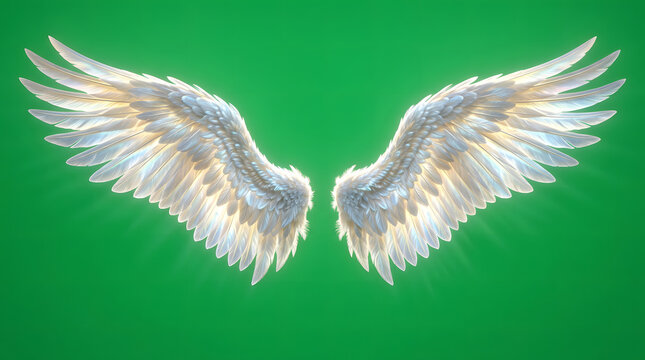 Elegant Angel Wings on Bright Green Background - Spiritual Iconography