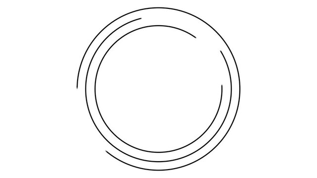 Animated black circular frame spins. Linear symbol rotates. Copy space for text. Vector illustration isolated on white background.
