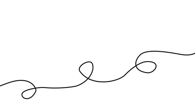 Animated red tape appear and disappear. Decorative line with loops. Looped video. Linear vector illustration isolated on white background.
