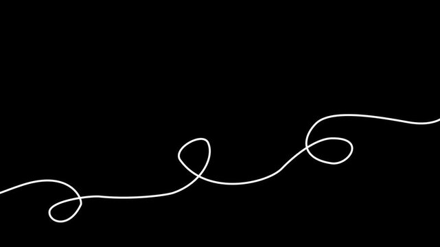 Animated red tape appear and disappear. Decorative line with loops. Looped video. Linear vector illustration isolated on white background.