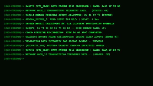 System data stream network security terminal screen animation.