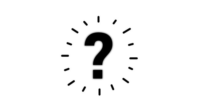 Animated orange symbol of question mark. Radiance from rays around symbol. Looped video. Vector illustration isolated on a white background.
