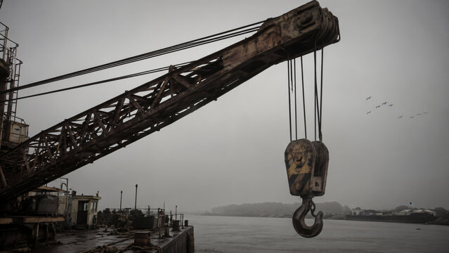 Large construction crane hook lifting materials at a worksite