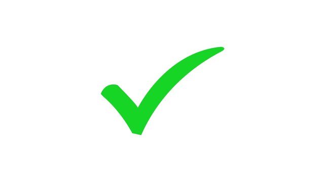 Green checkmark animation on white screen background. Tick symbol animation, success approval correct sign intro template.
