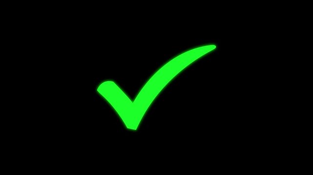 Green checkmark animation on white screen background. Tick symbol animation, success approval correct sign intro template.