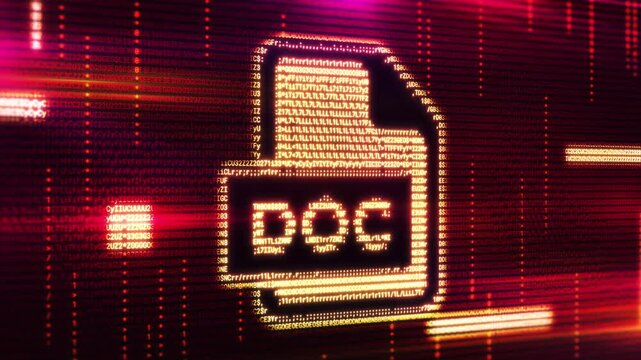 DOC File Icon with Computer Code and Digital Document Programming Interface 4K