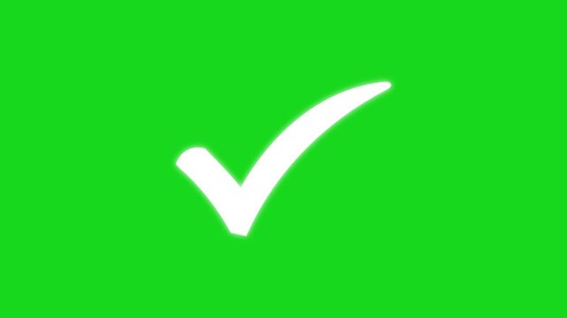 Green checkmark animation on white screen background. Tick symbol animation, success approval correct sign intro template.