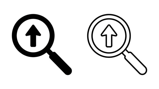 Magnifying glass focusing on upward arrow icon