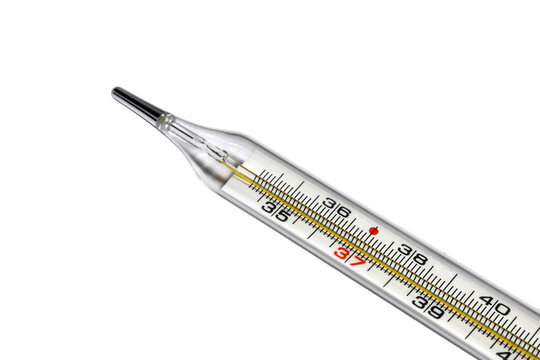 Medical mercury thermometer close up clinical instrument temperature scale