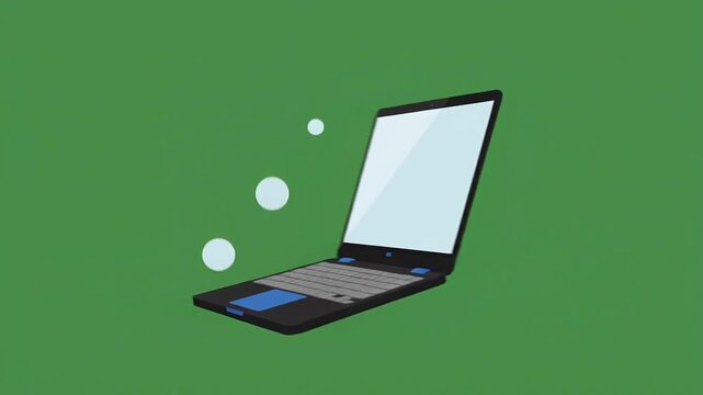 Animated laptop opening and bouncing on a green screen background