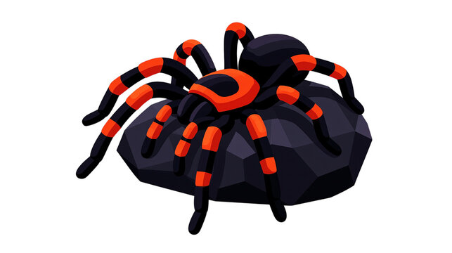 Cartoon style tarantula spider with orange stripes on transparent background PNG element