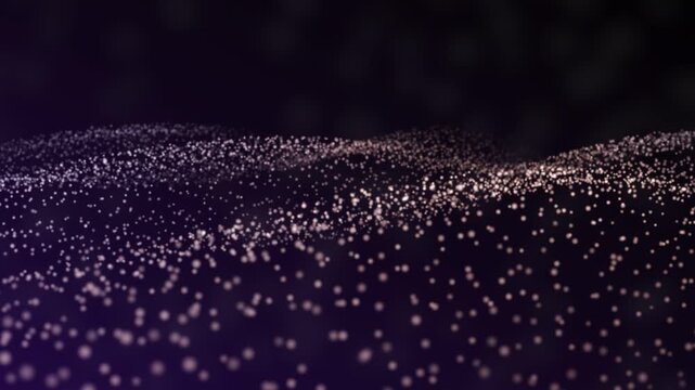 A mesmerizing, abstract video unfolds, presenting a continuous, flowing tapestry of luminous particles that ripple and pulse across a deep