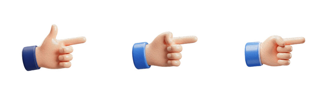 Set 3d hands pointing gesture finger direction cursor UI UX website interface web design element click pointer transparent png   
